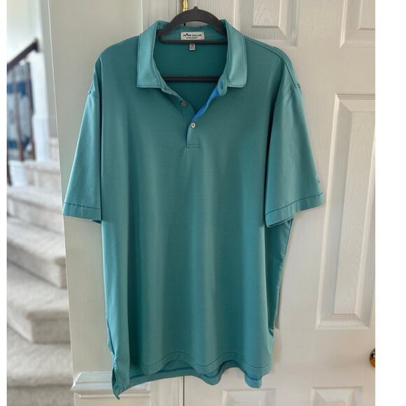 Peter Millar Summer Comfort Green & Blue Stripe Short Sleeve Golf Polo - Picture 1 of 6